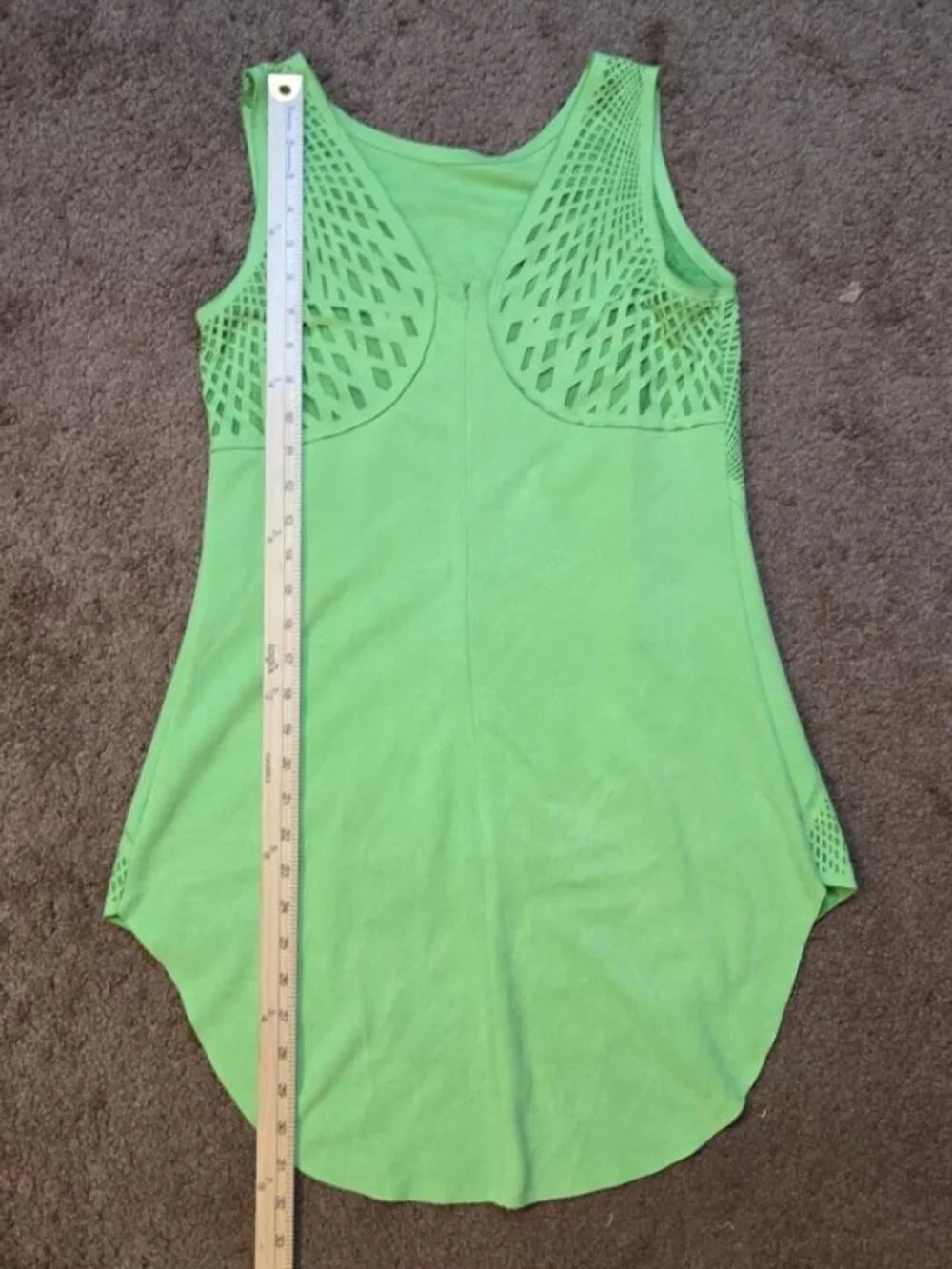 Alberto Makali NY Lime Green Faux Suede Laser Cut Tunic Top L Lagenlook